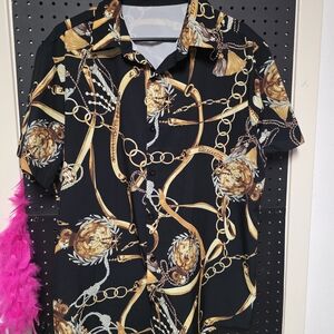 Men's Black and Gold Chain Print Shirt